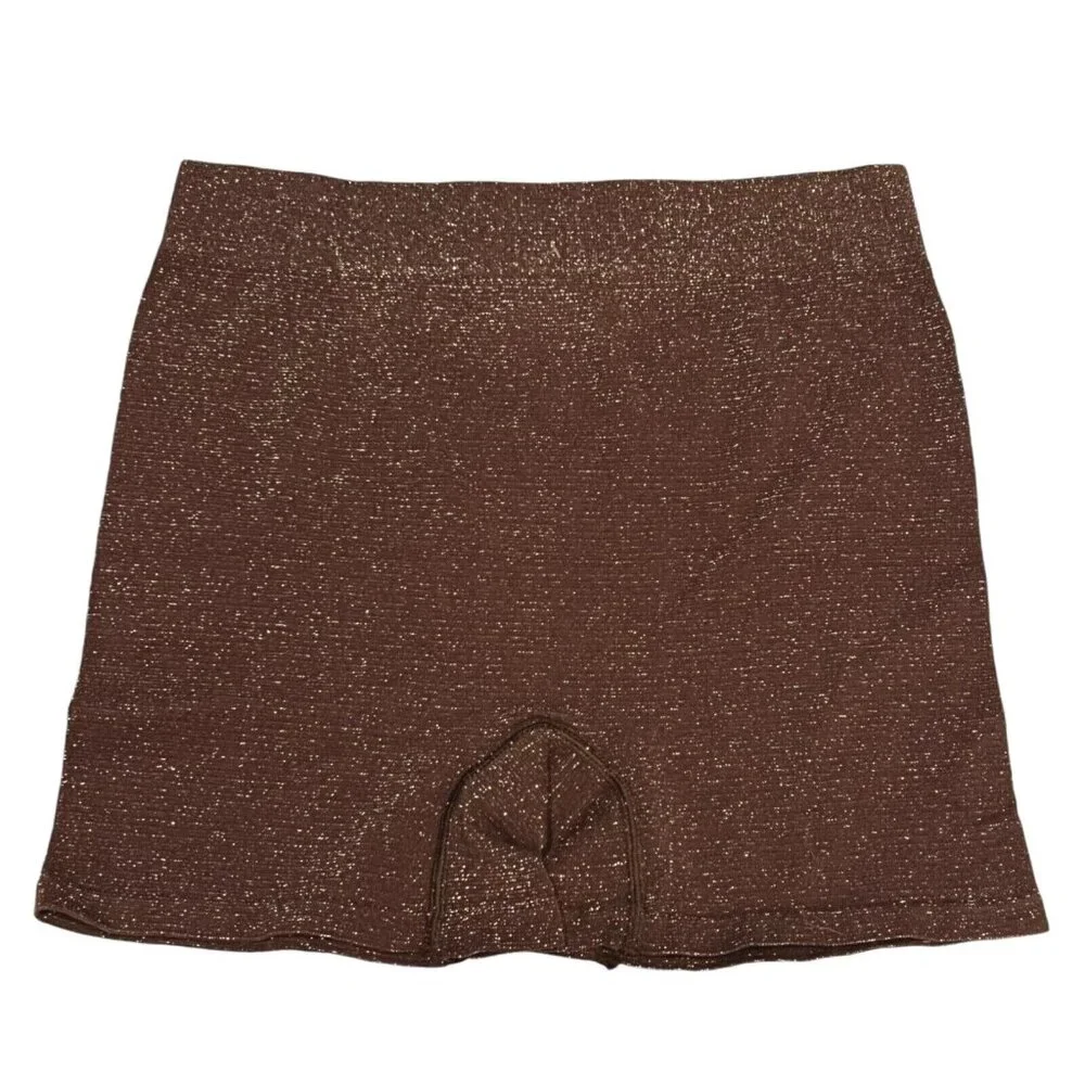NWT AERIE Boyshort Pantie Sz XS Brown Gold Sparkle